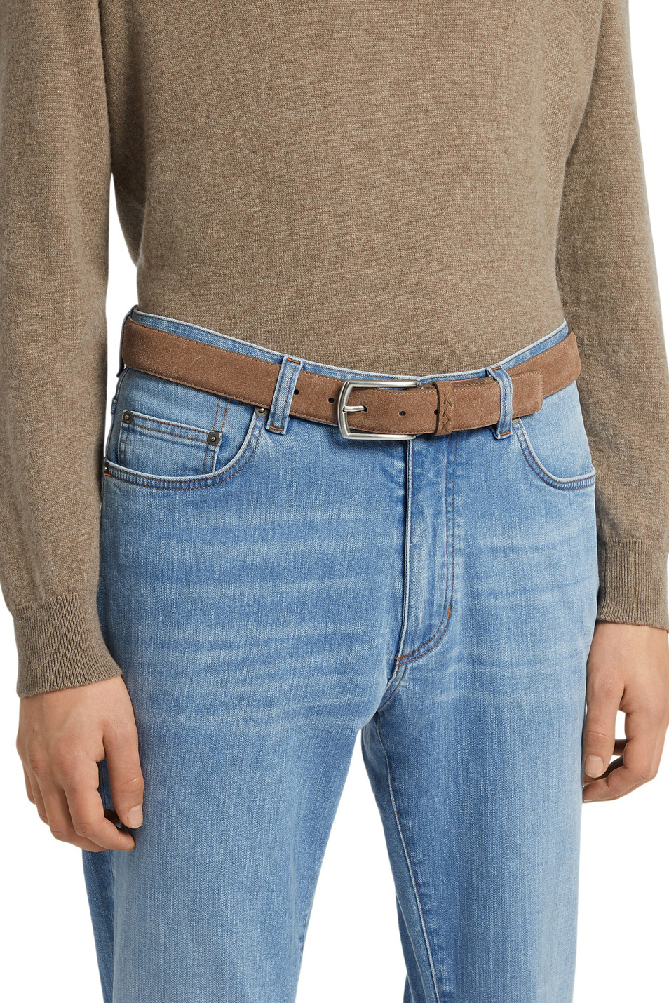 Ремень из натуральной замши|Основной цвет:Бежевый Мужской Zegna Ремень из натуральной замши (цвет ), артикул LHCAS-B014AZ-CON | Фото 3