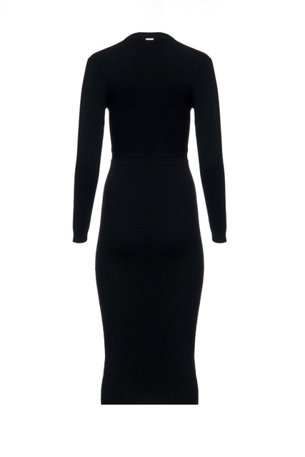 Трикотажное платье из материала в рубчик с глубоким вырезом|Основной цвет:Черный|Артикул:WF2281MS49I | Фото 2