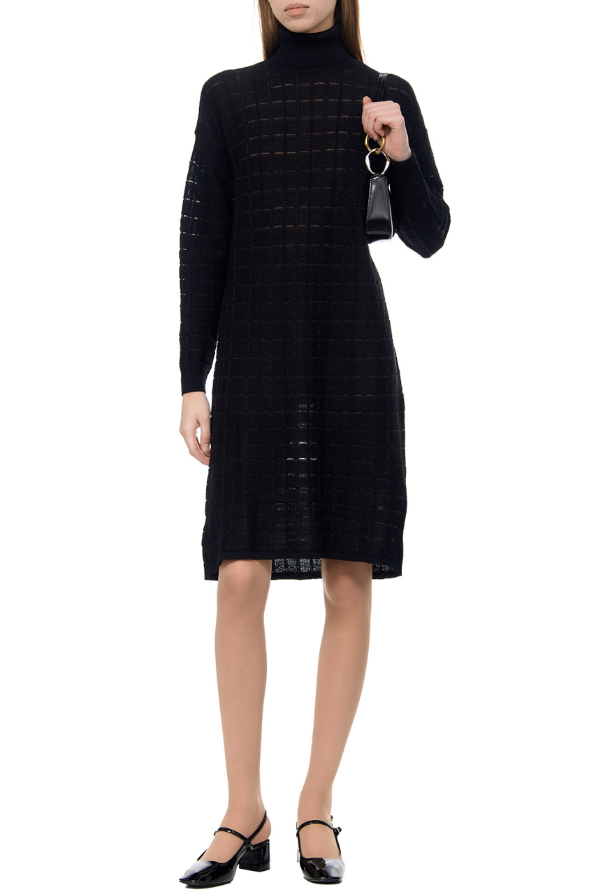 Платье с высоким воротником|Основной цвет:Черный|Артикул:ROPX75333ARX687A | Фото 1