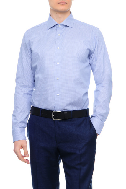 Рубашка из натурального хлопка с узором|Основной цвет:Голубой|Артикул:7C3GD01046 | Фото 1