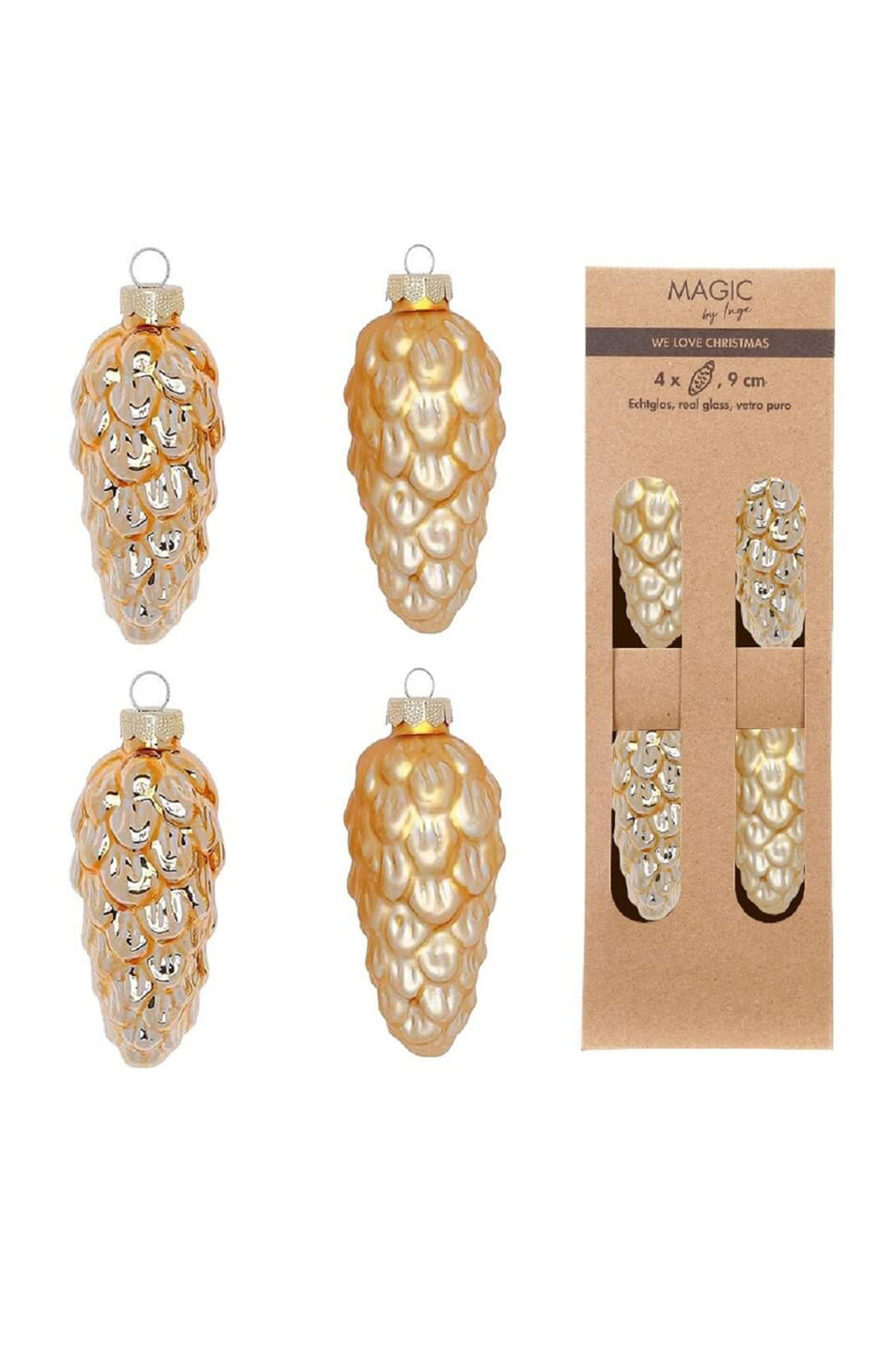 Набор игрушек для елки "Шишки" 9 см, 4 шт|Основной цвет:Золотой Не имеет пола Inge's Christmas Набор игрушек для елки "Шишки" 9 см, 4 шт (цвет ), артикул 12004P022 | Фото 1