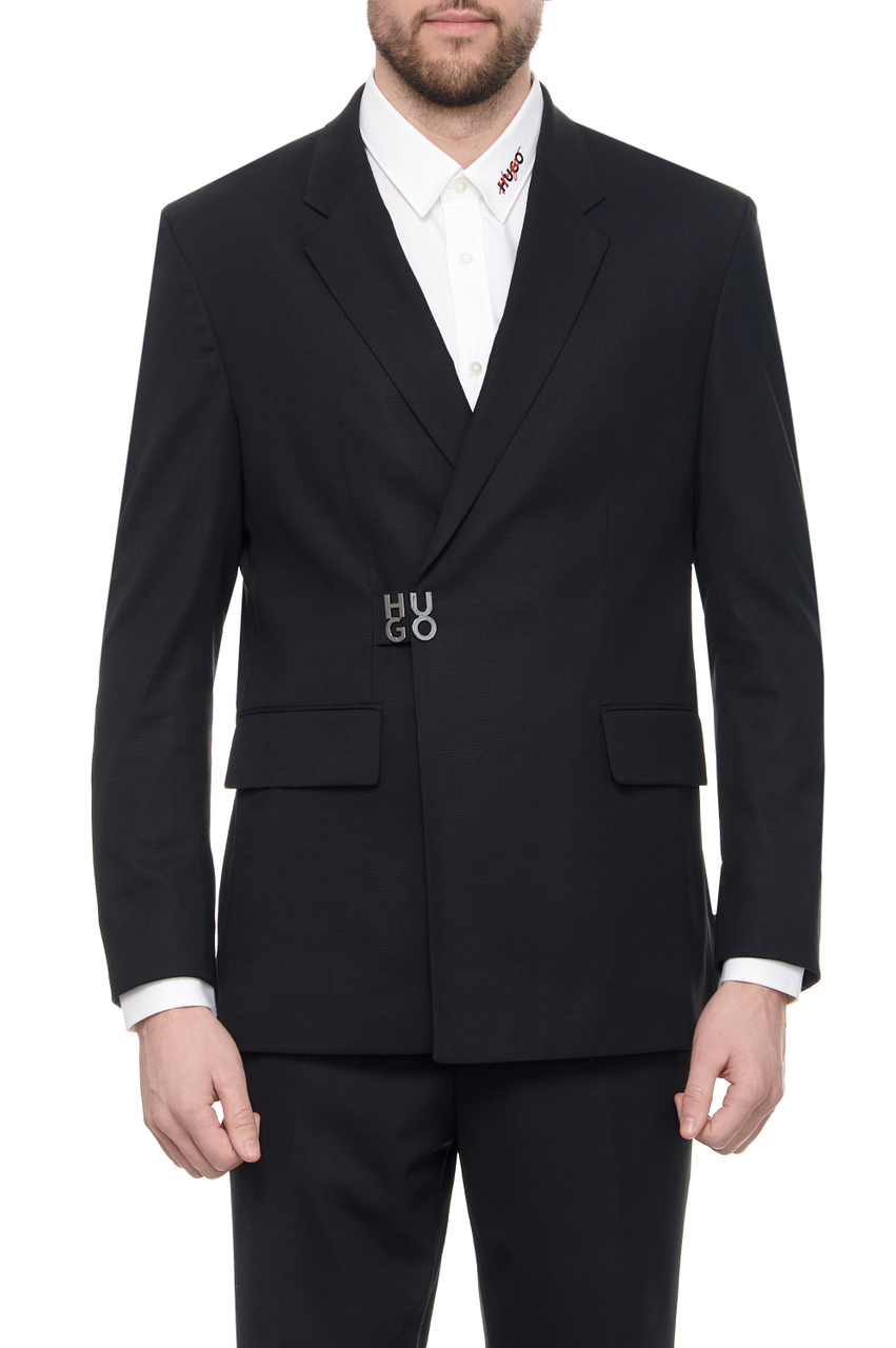 Пиджак приталенного кроя с логотипом|Основной цвет:Черный|Артикул:50516038 | Фото 1