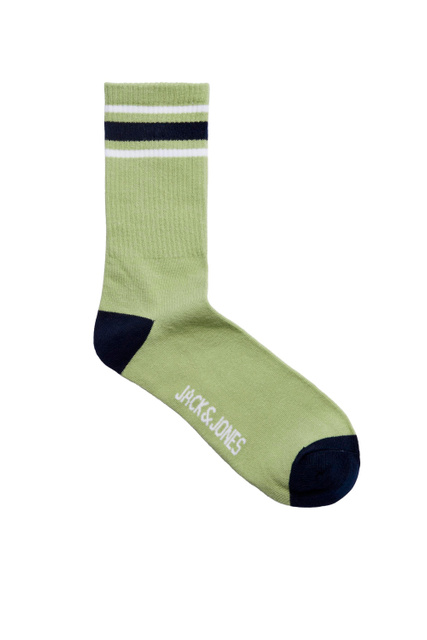 Высокие носки с контрастными полосами|Основной цвет:Салатовый|Артикул:12195018 | Фото 1