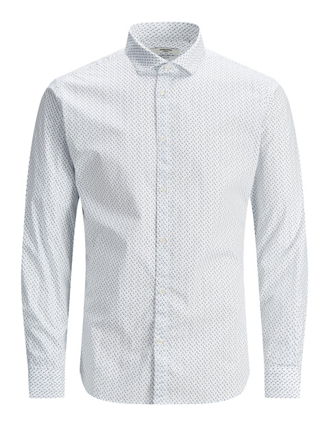Приталенная рубашка с узором из эластичного хлопка|Основной цвет:Белый|Артикул:12183779 | Фото 1