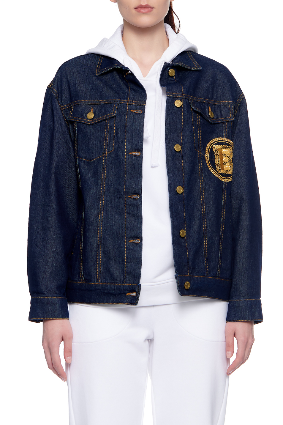 Ermanno Firenze Джинсовая куртка с вышитым логотипом на кармане (цвет ), артикул D38ETCP24OPR | Фото 4