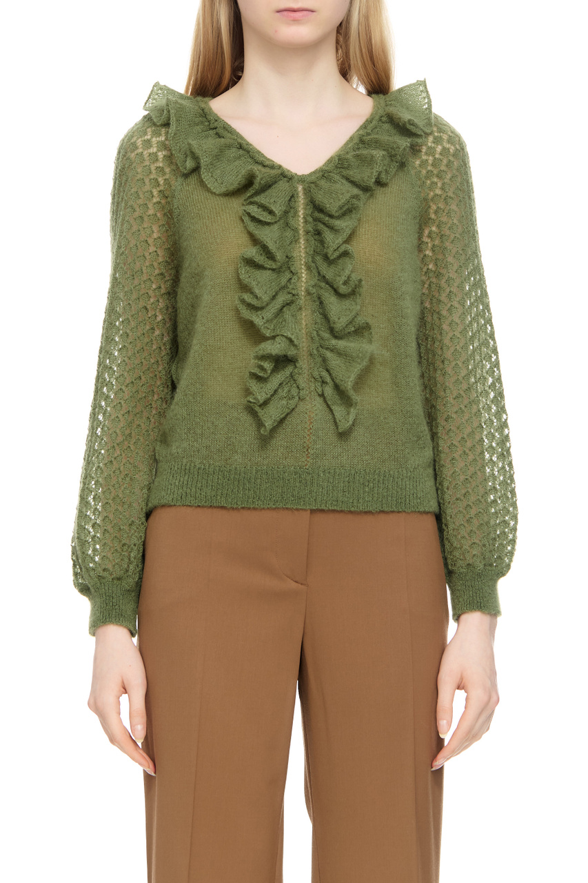 Пуловер с рюшами|Основной цвет:Зеленый|Артикул:A0940-6603 | Фото 1