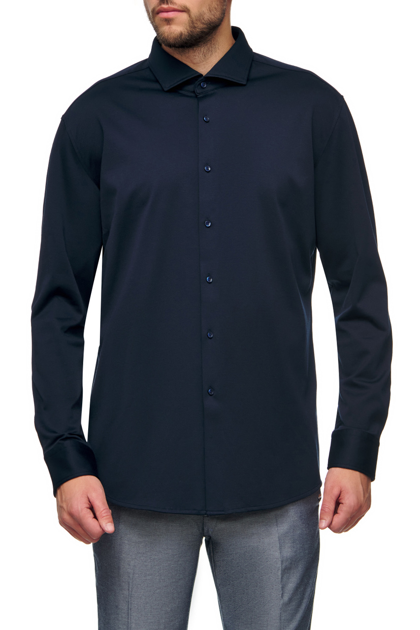 Рубашка трикотажная из смесового хлопка|Основной цвет:Синий|Артикул:50473312 | Фото 1