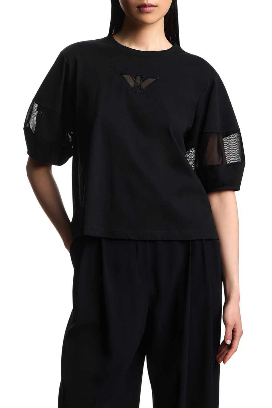 Женский Emporio Armani Футболка с полупрозрачными вставками (цвет ), артикул EW004390-AF13318 | Фото 3