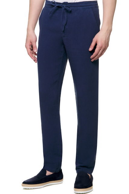 Льняные брюки|Основной цвет:Синий|Артикул:V0M299M0000253000 | Фото 1