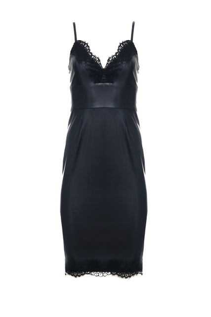 Платье из искусственной кожи с кружевом|Основной цвет:Черный|Артикул:CA3123E0392 | Фото 1