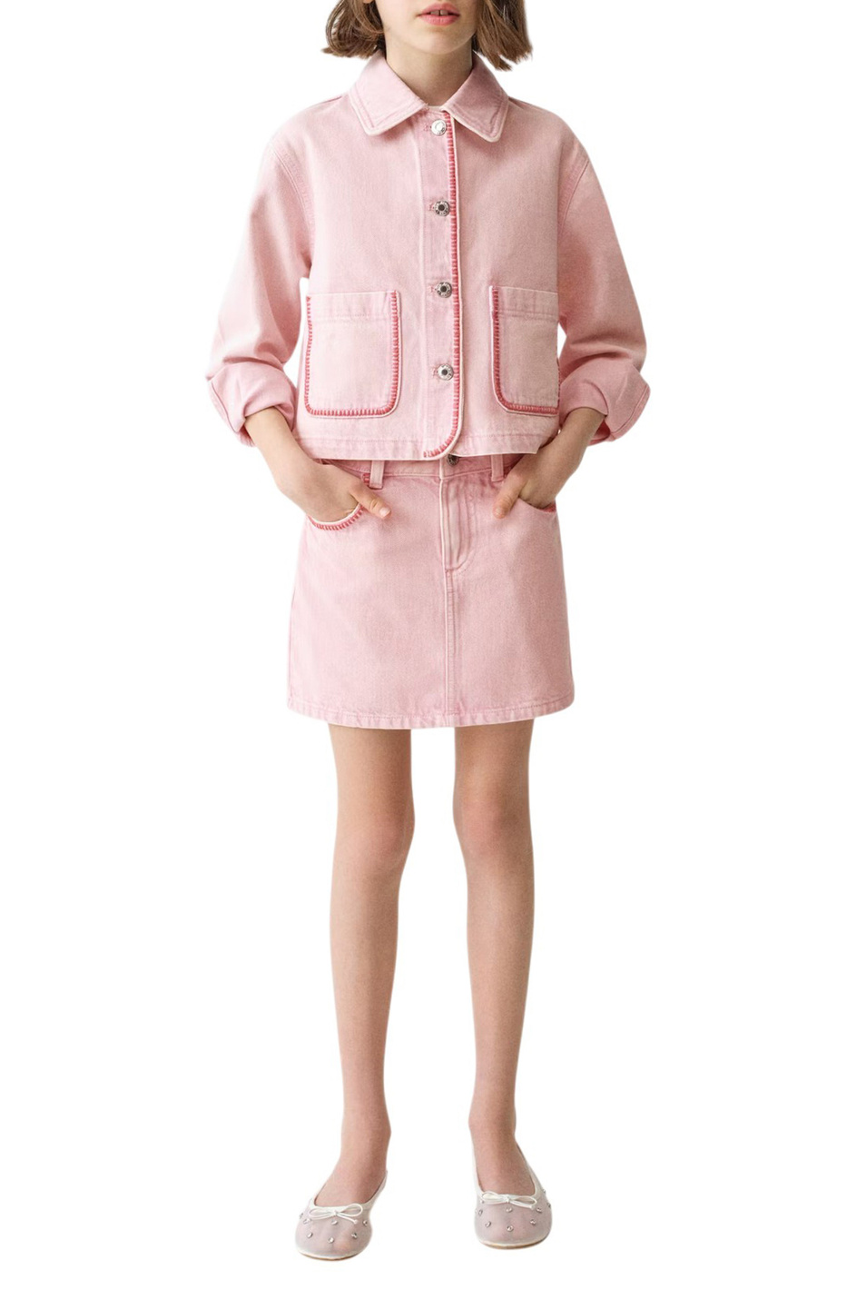 Девочкам Mango Kids Куртка джинсовая BETHSET с вышивкой (цвет ), артикул 27036742 | Фото 3