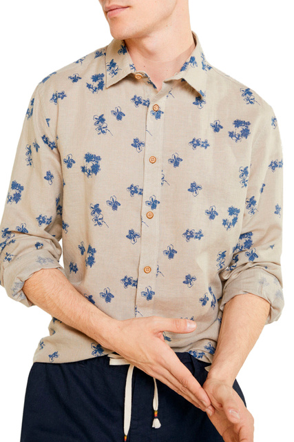 Рубашка из хлопка и льна|Основной цвет:Бежевый|Артикул:0993378 | Фото 1