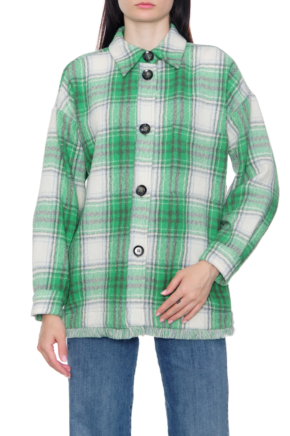 Женский iBLUES Куртка-рубашка DELFI из шерсти с бахромой (цвет ), артикул 70460426 | Фото 3