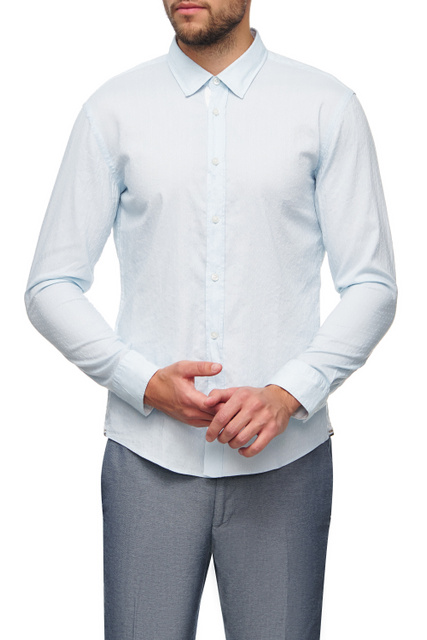 Рубашка из натурального хлопка с узором|Основной цвет:Голубой|Артикул:50473631 | Фото 1