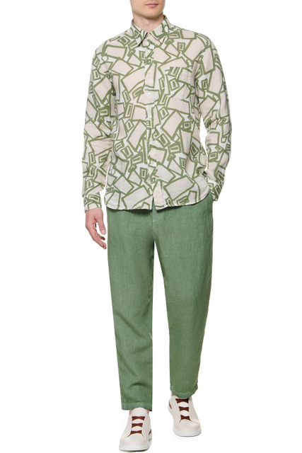 Льняные брюки свободного кроя|Основной цвет:Зеленый|Артикул:V0M29CK0000253S00 | Фото 2