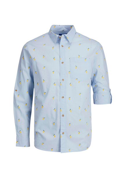 Рубашка с принтом|Основной цвет:Голубой|Артикул:12205104 | Фото 1