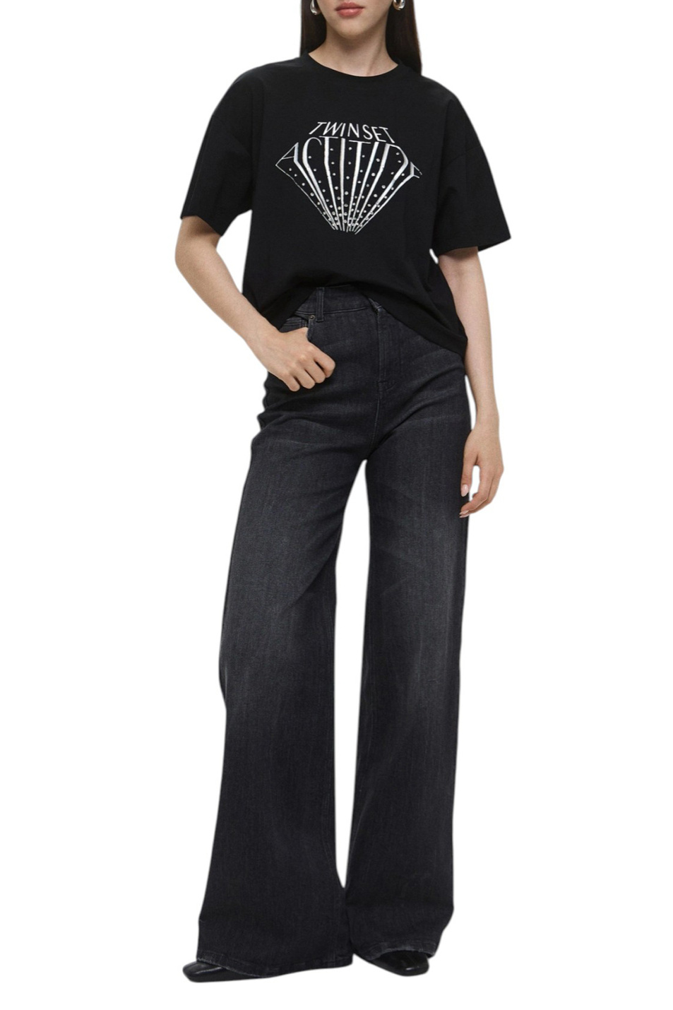 Женский TWINSET Milano Футболка с принтом и стразами (цвет ), артикул 252AP2011 | Фото 3