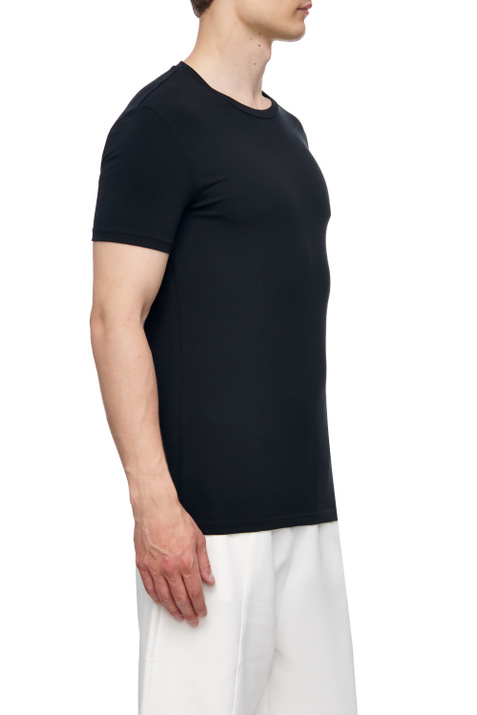 Zegna Однотонная футболка из эластичного хлопка (Черный цвет), артикул N3M201400 | Фото 3
