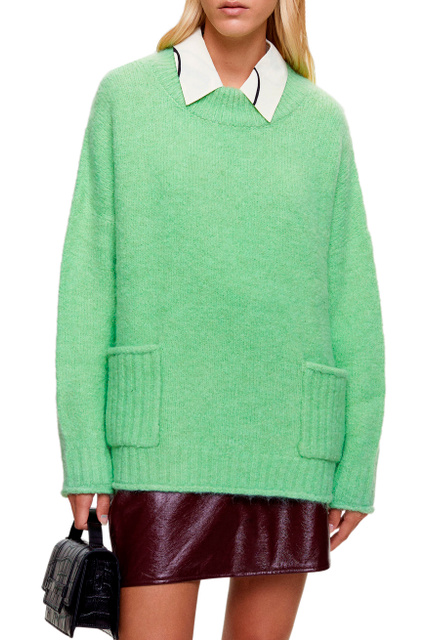 Свитер свободного кроя с накладными карманами|Основной цвет:Салатовый|Артикул:200966 | Фото 2