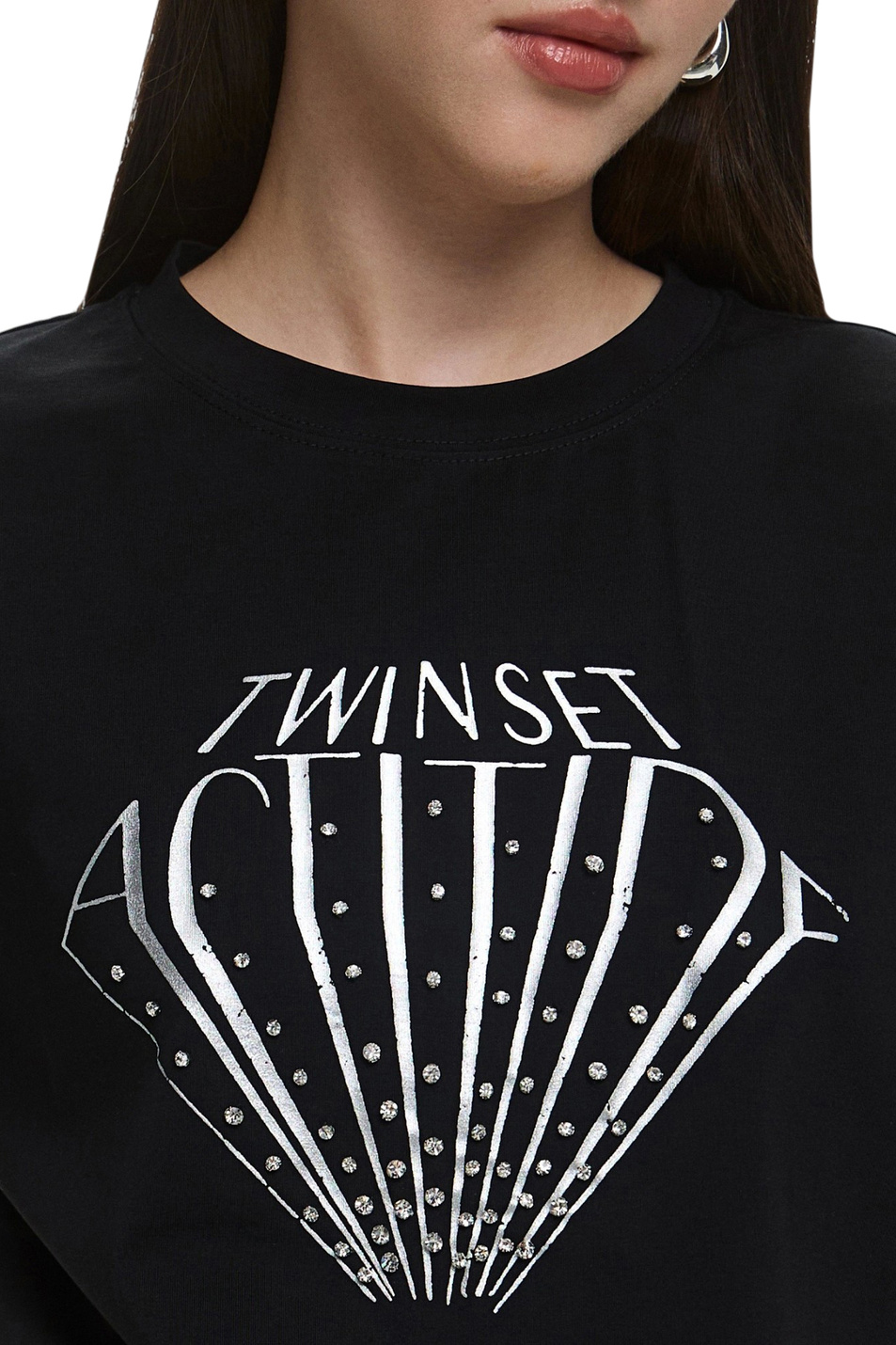 Женский TWINSET Milano Футболка с принтом и стразами (цвет ), артикул 252AP2011 | Фото 6