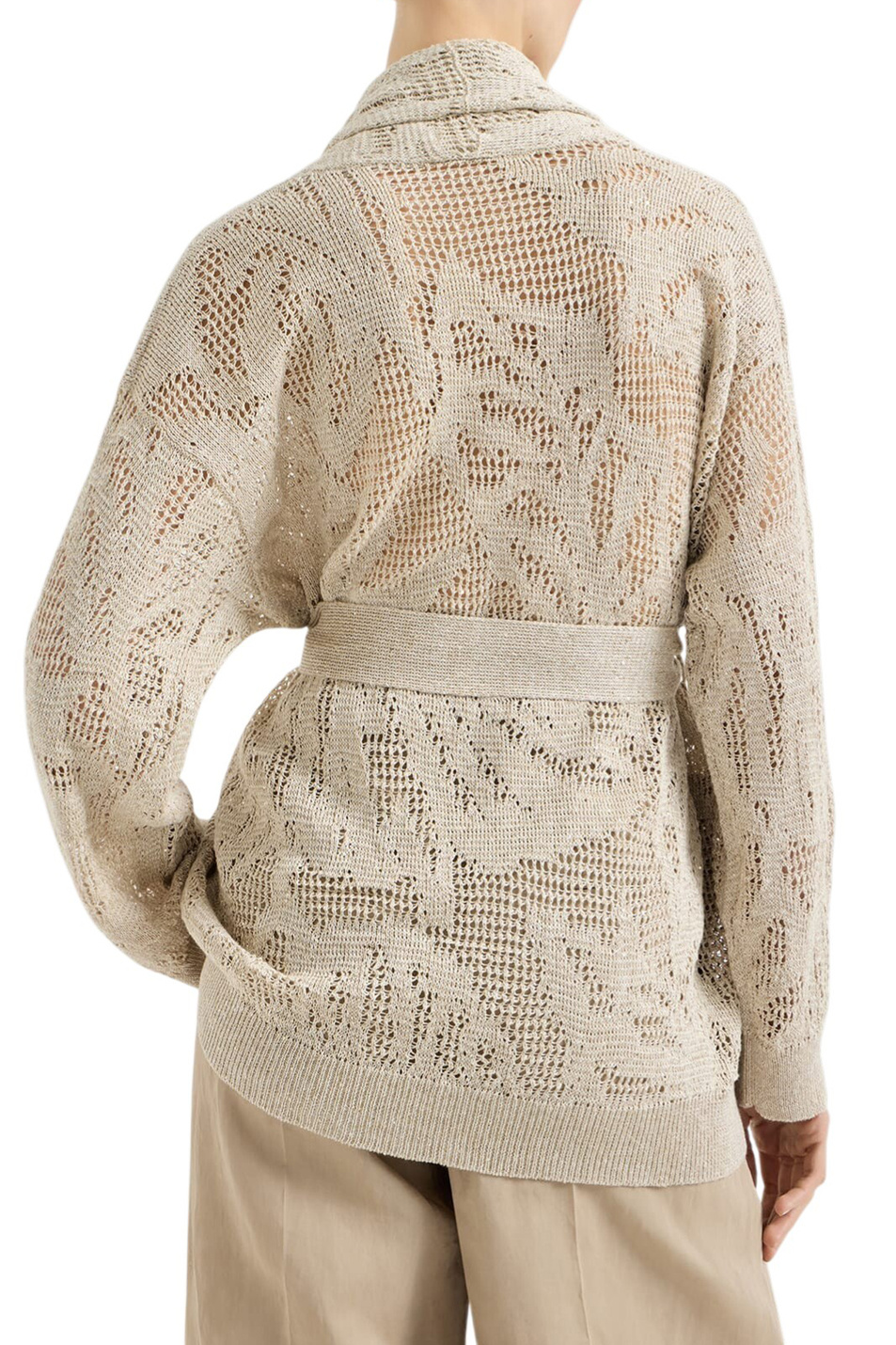 Кардиган с поясом|Основной цвет:Бежевый Женский Brunello Cucinelli Кардиган с поясом (цвет ), артикул MDT771006 | Фото 4