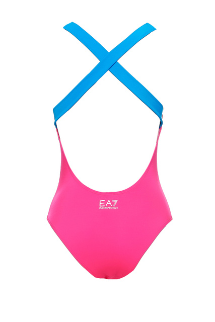 Слитный купальник с логотипом и контрастными бретелями на спинке|Основной цвет:Розовый|Артикул:911140-1P407 | Фото 2