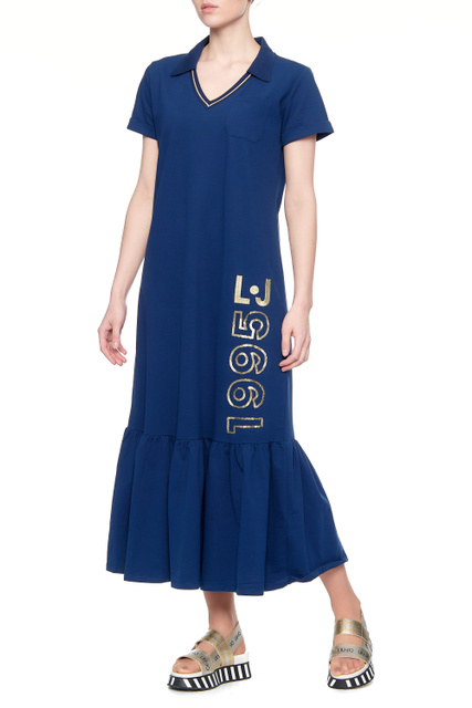 Длинное платье с воланом|Основной цвет:Синий|Артикул:TA1200J6193 | Фото 1