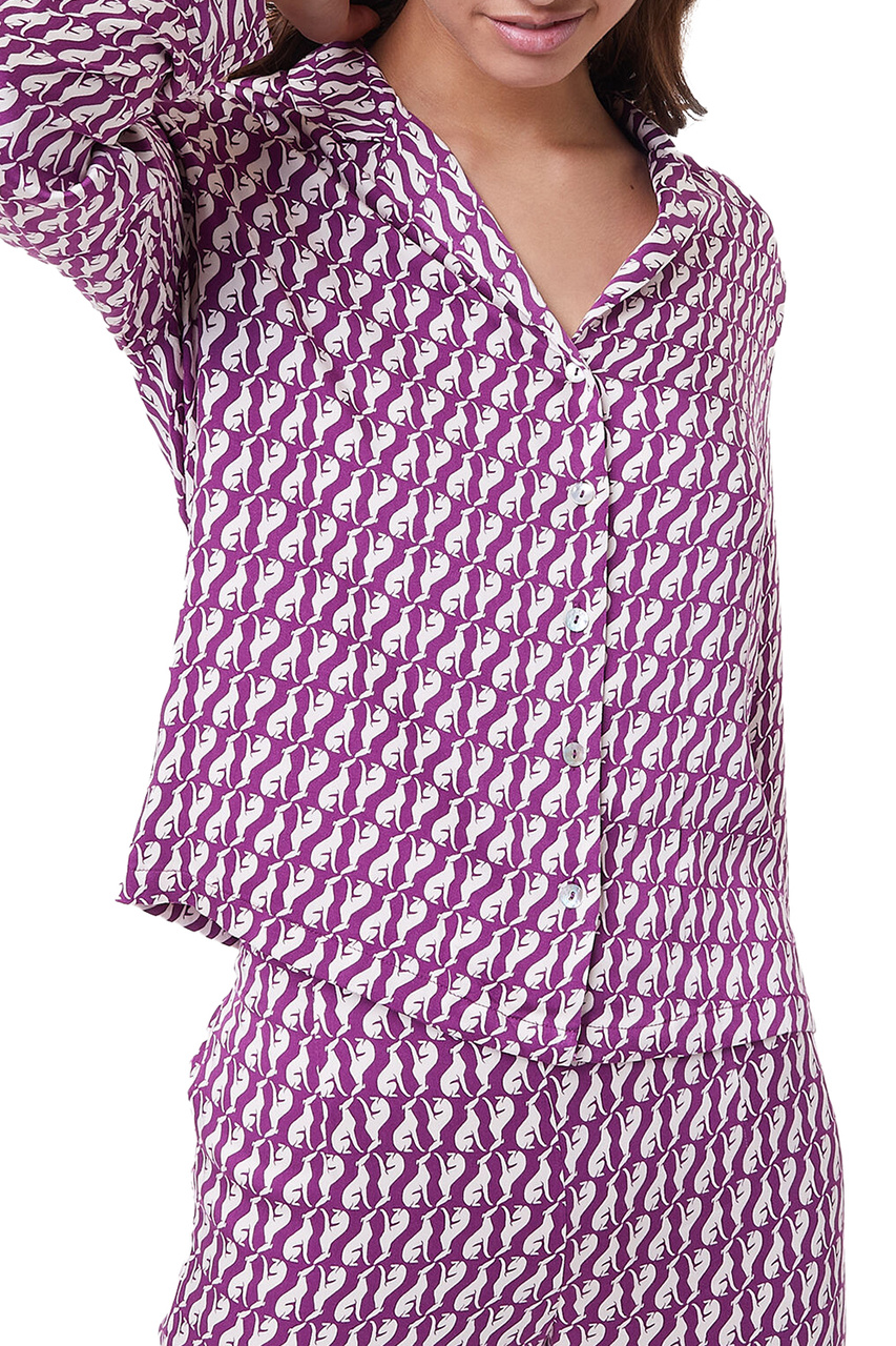 Пижамная рубашка LEVRI с принтом|Основной цвет:Фиолетовый|Артикул:6537256 | Фото 1