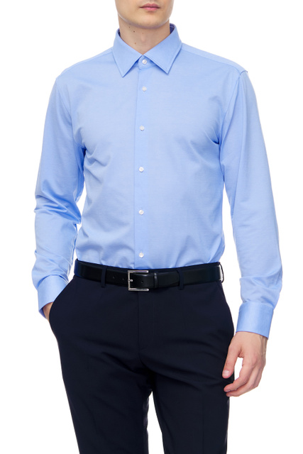 Трикотажная рубашка из смесового хлопка|Основной цвет:Голубой|Артикул:50478716 | Фото 1