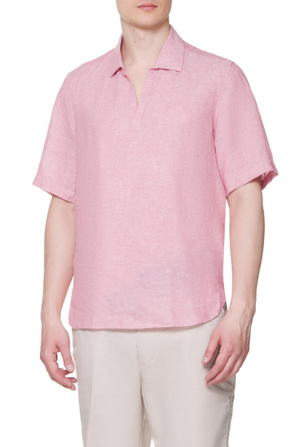 Льняная однотонная рубашка|Основной цвет:Розовый|Артикул:50468342 | Фото 1