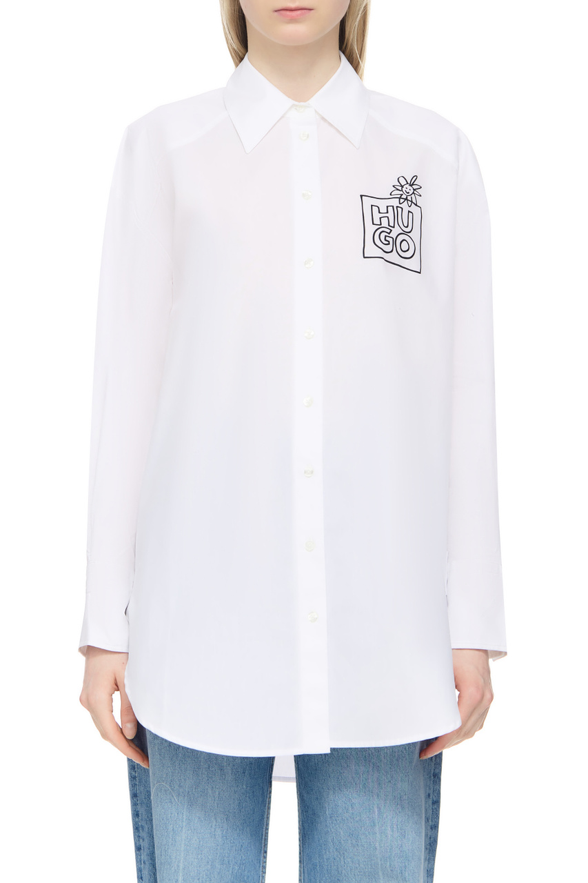 Рубашка из натурального хлопка с принтом|Основной цвет:Белый|Артикул:50496377 | Фото 1