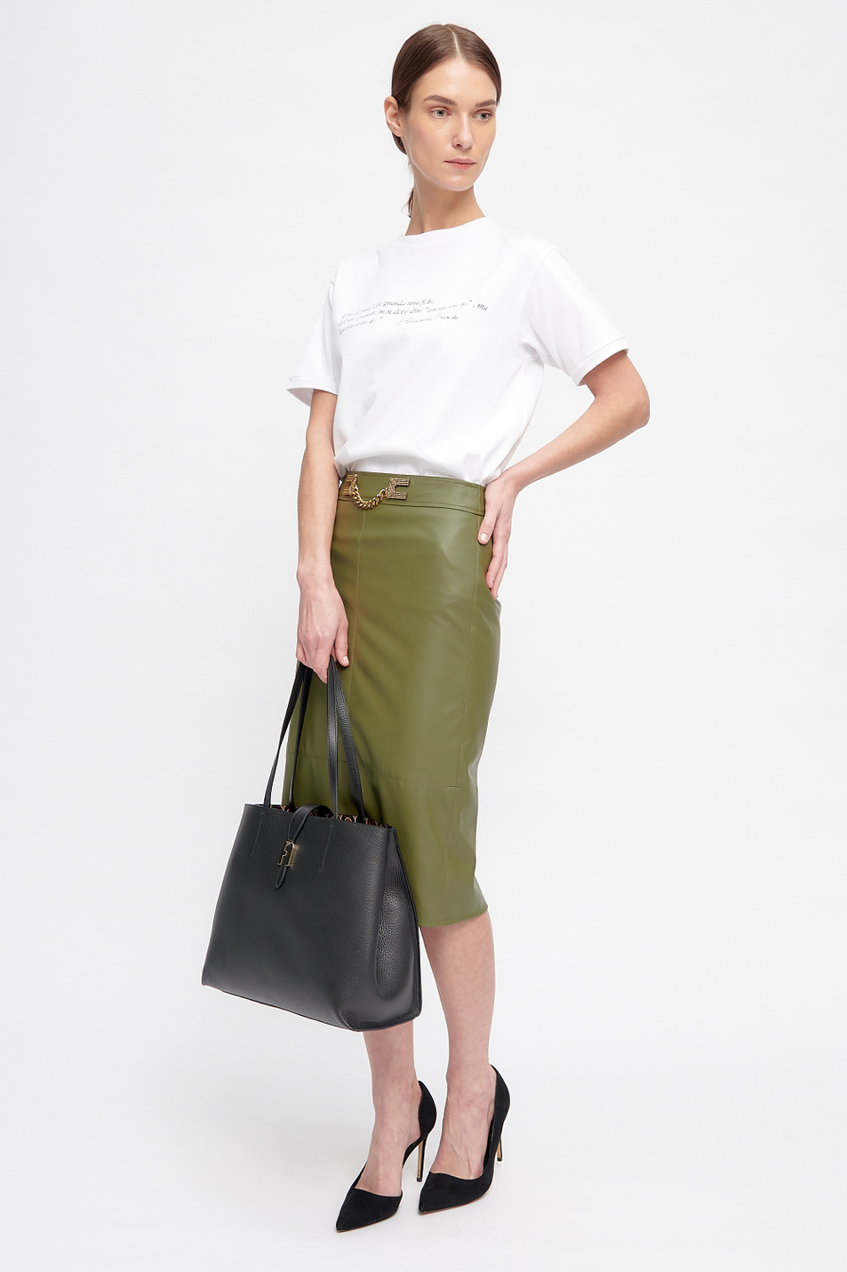 Женский Elisabetta Franchi Юбка-миди из экокожи (цвет ), артикул GO41906E3 | Фото 3