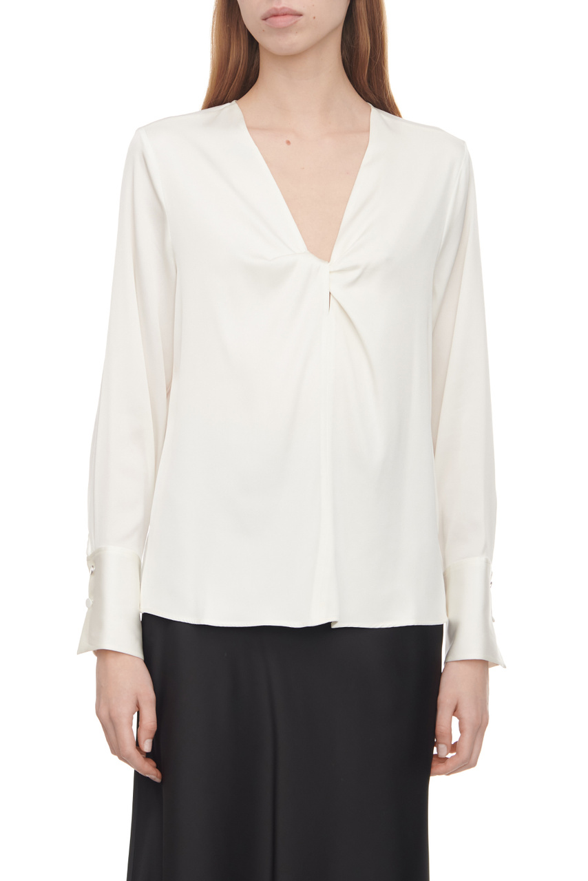 Блузка из эластичного шелка|Основной цвет:Белый|Артикул:50499749 | Фото 1
