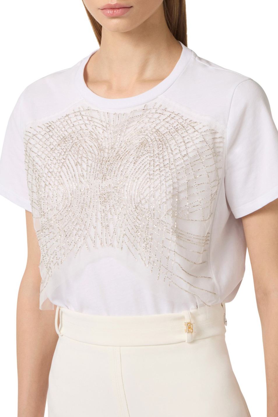 Женский Elisabetta Franchi Футболка из хлопка (цвет ), артикул MA01861E2 | Фото 4