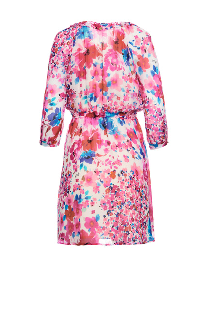 Платье из вискозы с цветочным принтом и оборками на вырезе|Основной цвет:Розовый|Артикул:WA3113TS441 | Фото 2
