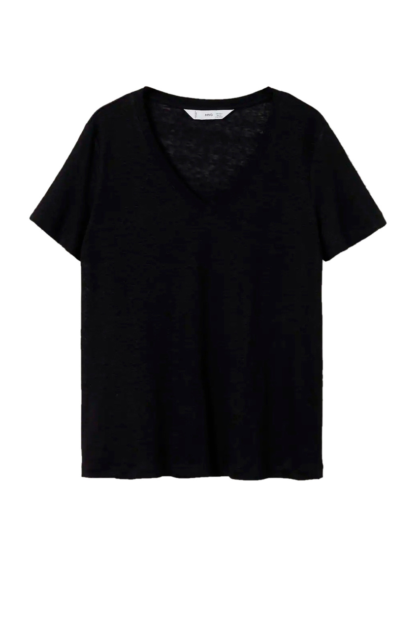 Льняная футболка LINITO с V-образным вырезом|Основной цвет:Черный|Артикул:27005801 | Фото 1