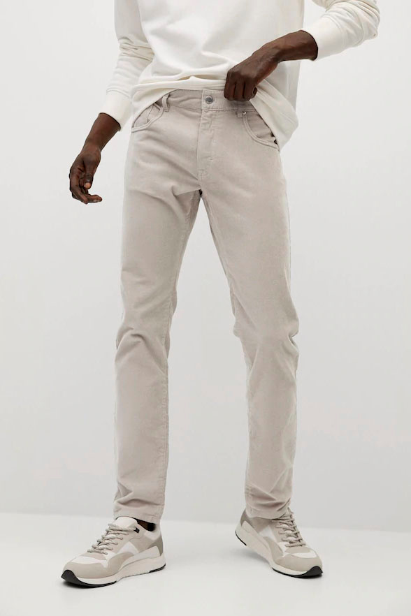 Mango Man Вельветовые брюки приталенного кроя с эффектом денима (цвет ), артикул 77027877 | Фото 3
