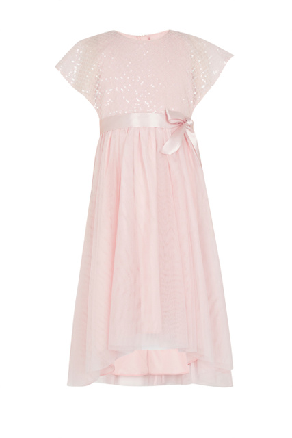 Нарядное платье с атласным поясом|Основной цвет:Розовый|Артикул:310044 | Фото 1