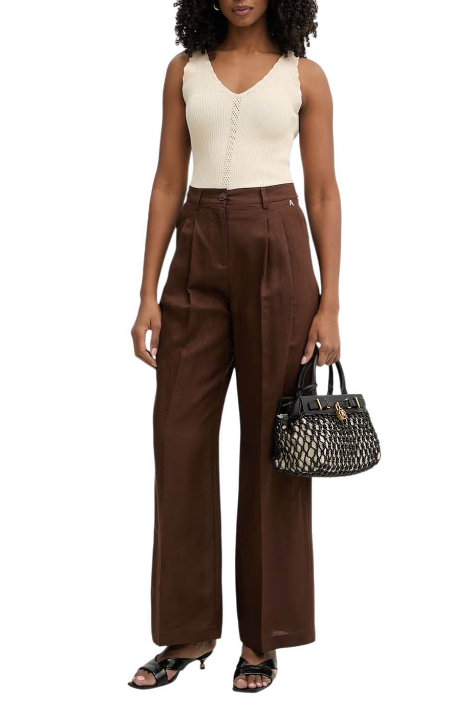 Женский TWINSET Milano Брюки-палаццо из смесового льна (цвет ), артикул 261AP2324 | Фото 3