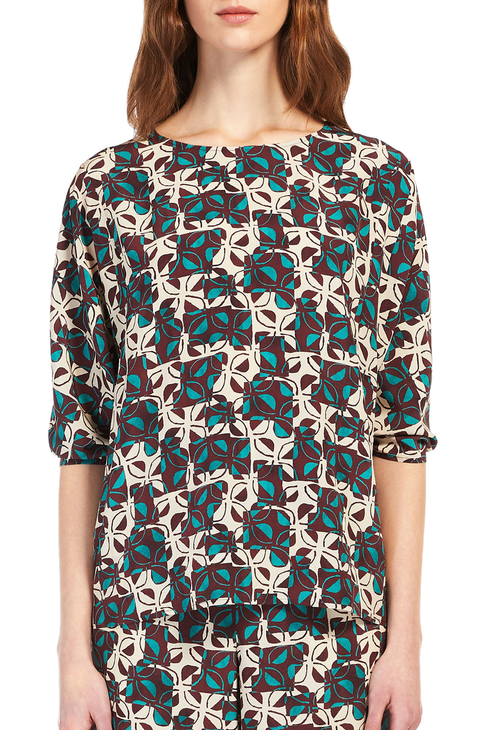 Weekend Max Mara Расклешенная блуза ADONE из набивного шелкового крепдешина (цвет ), артикул 51160329 | Фото 3