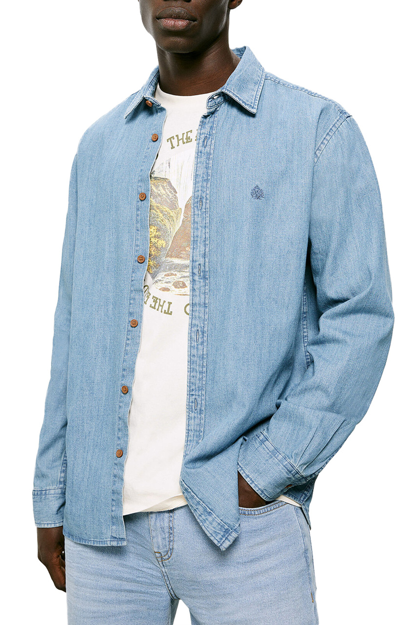 Рубашка джинсовая с логотипом|Основной цвет:Голубой|Артикул:0295292 | Фото 1