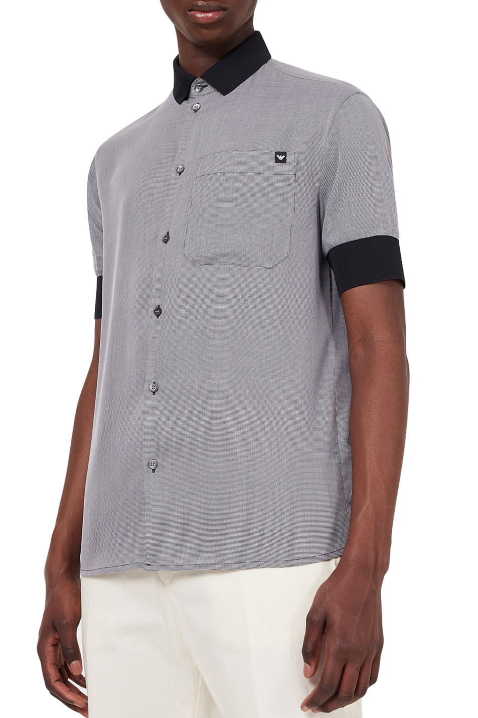 Emporio Armani Рубашка из ткани Tencel с короткими рукавами и жаккардовым микрорельефом (цвет ), артикул 3K1C72-1NA9Z | Фото 3