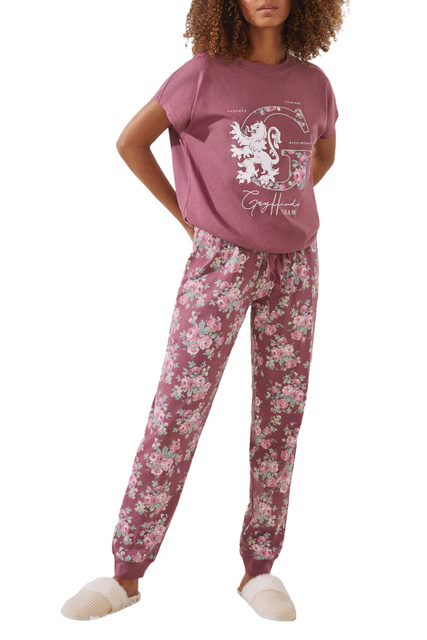 Пижама из натурального хлопка с принтом|Основной цвет:Бордовый|Артикул:3134882 | Фото 1