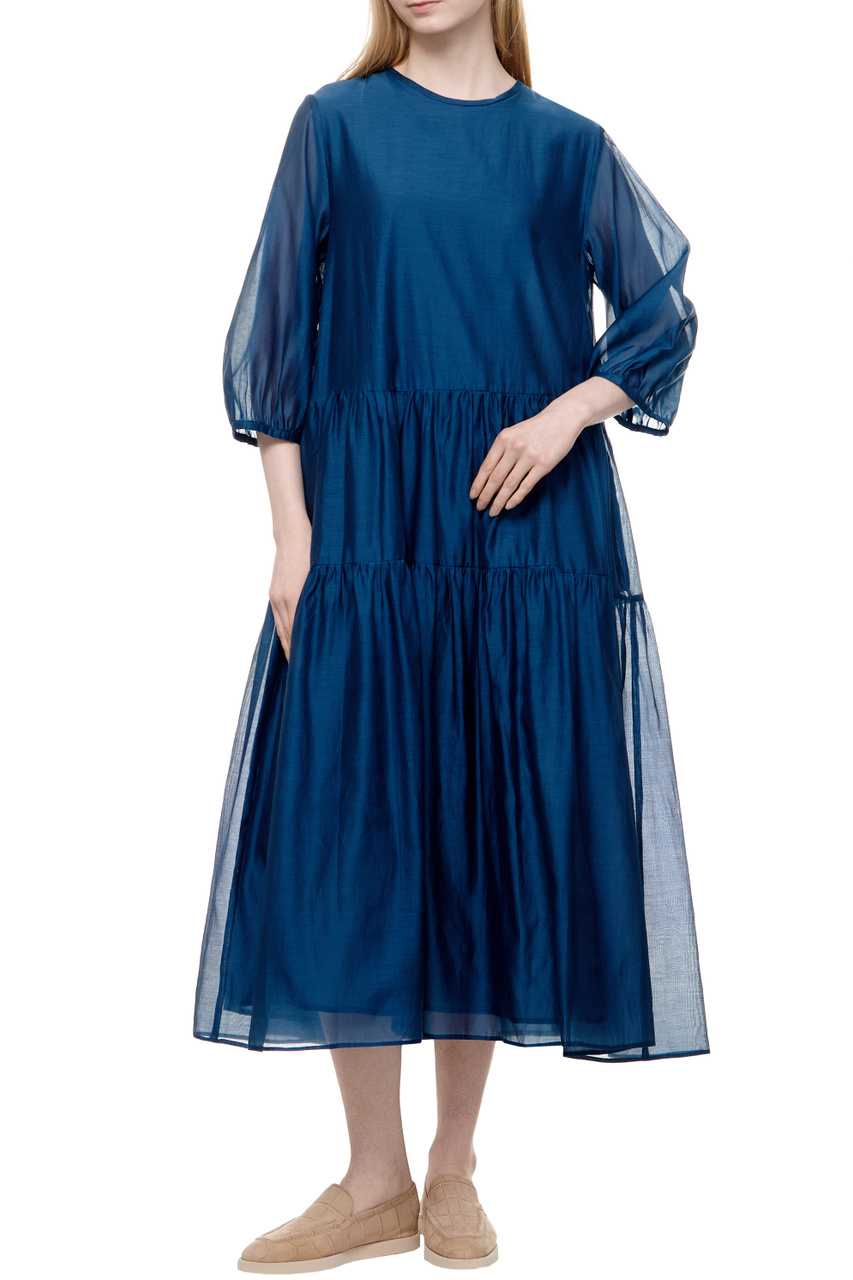 Платье ETIENNE из хлопка и шелка|Основной цвет:Синий|Артикул:2419221193 | Фото 1