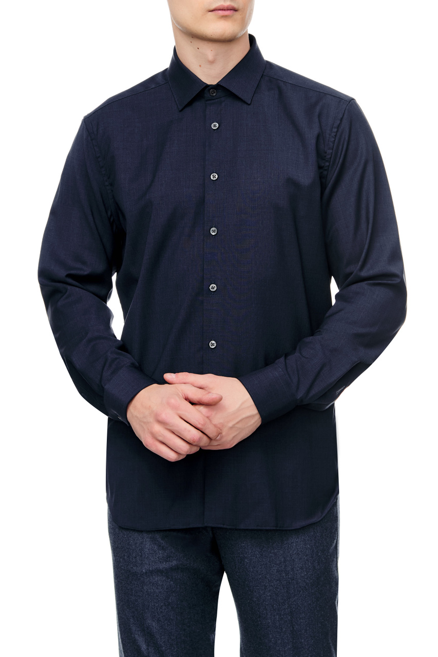 Рубашка из натуральной шерсти|Основной цвет:Синий|Артикул:90P010-2811280 | Фото 1