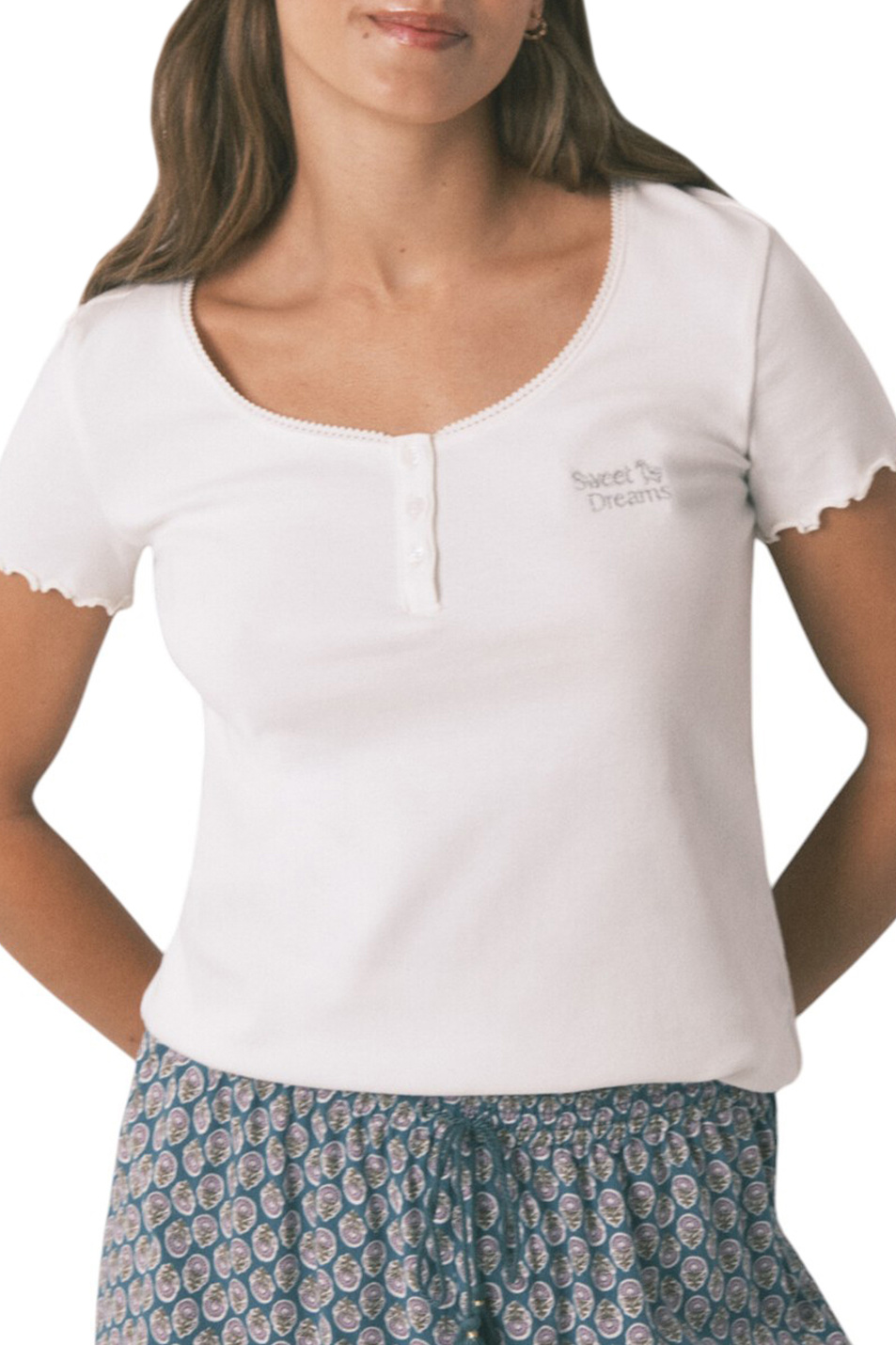 Футболка из эластичного хлопка|Основной цвет:Кремовый Женский Women'secret Футболка из эластичного хлопка (цвет ), артикул 3272276 | Фото 3