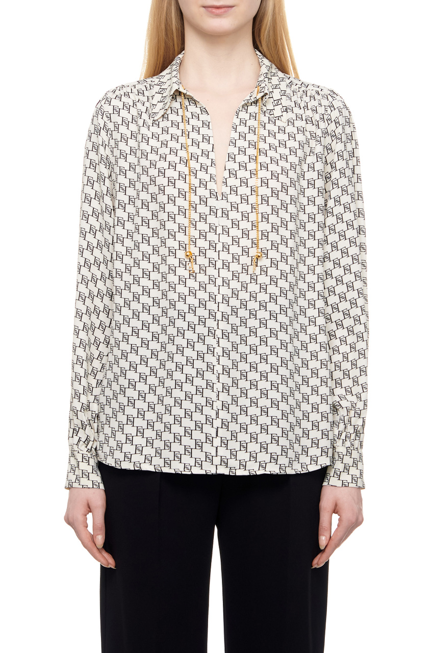 Блузка с логотипированным принтом|Основной цвет:Черный|Артикул:CAS3041E2 | Фото 1
