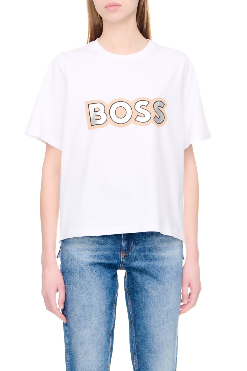 Женский BOSS Футболка из натурального хлопка с логотипом (цвет белый), артикул 50492710 | Фото 4