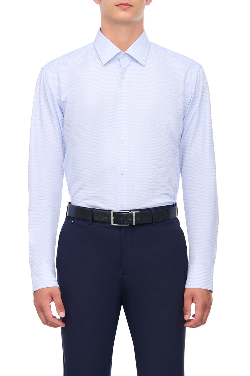 Рубашка из натурального хлопка с логотипированным принтом|Основной цвет:Голубой|Артикул:50502779 | Фото 1