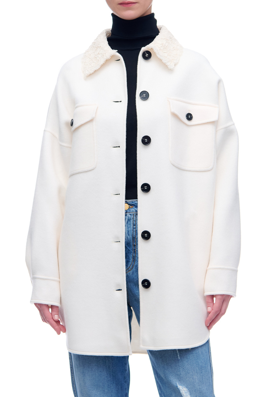 Куртка-рубашка из натуральной шерсти|Основной цвет:Кремовый|Артикул:D39ETCP39VIN | Фото 1